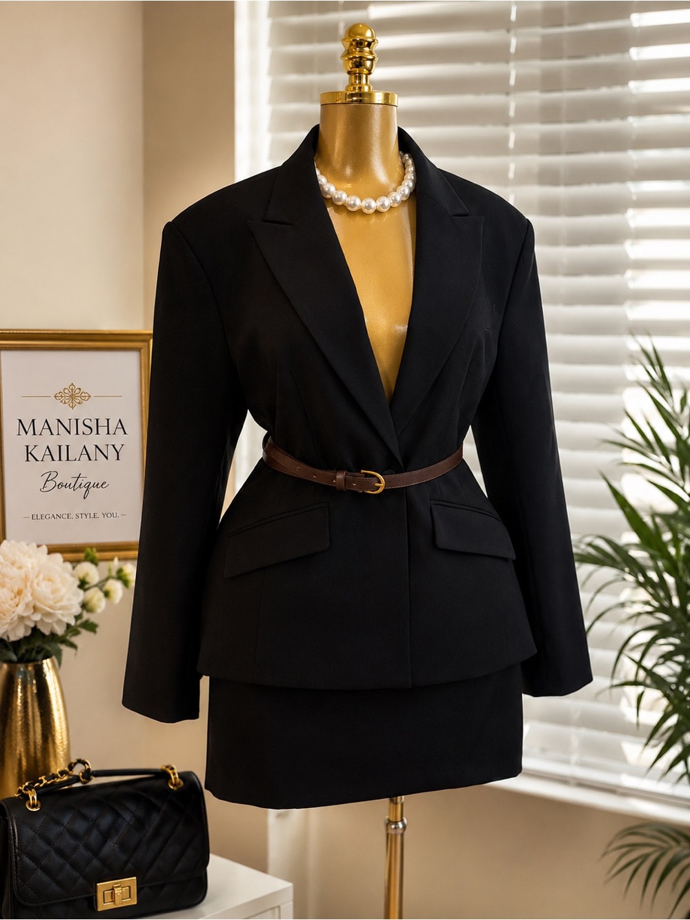 Fashion Nova Black Blazer and Skirt Set